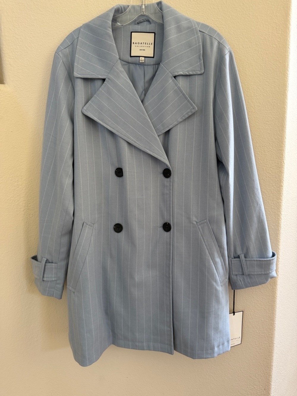 Bagatelle Light Blue Pinstripe Trench Coat-NWT